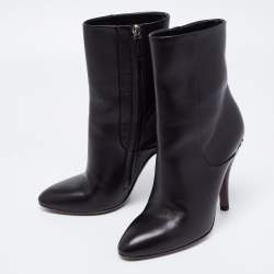 Pre Owned Gucci Black Leather Pointed Toe Ankle Boots Size 36.5