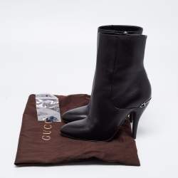 Pre Owned Gucci Black Leather Pointed Toe Ankle Boots Size 36.5