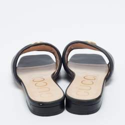 مملوكة مسبقًا Gucci Black Quilted Leather Jolie Logo Flat Slide Sandals Size 39