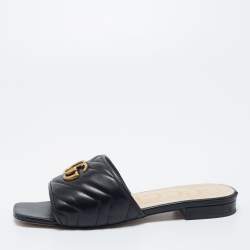 مملوكة مسبقًا Gucci Black Quilted Leather Jolie Logo Flat Slide Sandals Size 39
