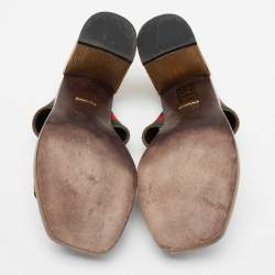 Gucci Brown Suede Web Horsebit Slingback Block Heel Sandals Size 38.5