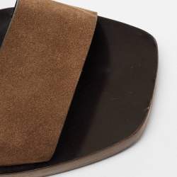 Gucci Brown Suede Web Horsebit Slingback Block Heel Sandals Size 38.5