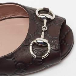 Pre Owned Gucci Dark Brown Guccissima Leather Horsebit Peep Toe Mules Size 38