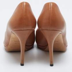 Pre Owned Gucci Brown Leather Horsebit Peep Toe Pumps Size 39.5