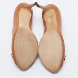 Pre Owned Gucci Brown Leather Horsebit Peep Toe Pumps Size 39.5