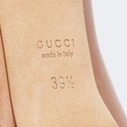 Pre Owned Gucci Brown Leather Horsebit Peep Toe Pumps Size 39.5
