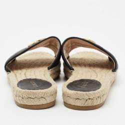 Pre Owned Gucci Black Leather GG Marmont Pilar Espadrilles Slide Flats Size 37.5