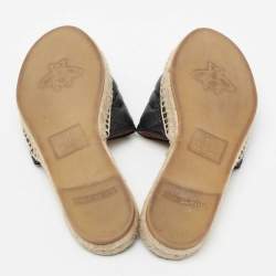 Pre Owned Gucci Black Leather GG Marmont Pilar Espadrilles Slide Flats Size 37.5