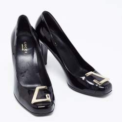 Pre Owned Gucci Black Patent Leather Block Heel Pumps Size 37
