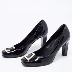 Pre Owned Gucci Black Patent Leather Block Heel Pumps Size 37