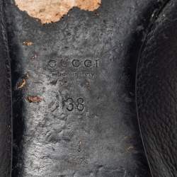 Pre Owned Gucci Black Leather Chain Link Accents Ballet Flats Size 38