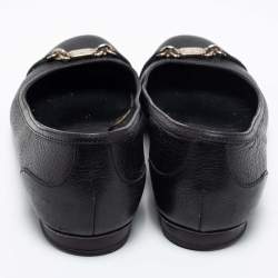 Pre Owned Gucci Black Leather Chain Link Accents Ballet Flats Size 38
