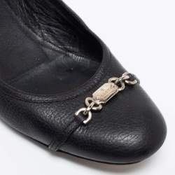 Pre Owned Gucci Black Leather Chain Link Accents Ballet Flats Size 38