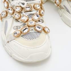 Gucci White Leather And Mesh Flashtrek Removable Crystals Low Top Sneakers Size 39