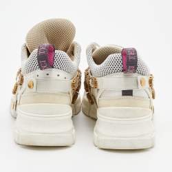 Gucci White Leather And Mesh Flashtrek Removable Crystals Low Top Sneakers Size 39