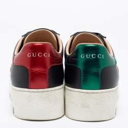 مملوكة مسبقًا حذاء رياضي غوتشي بي أيس مطرز جلد أسود نعل سميك مقاس 39