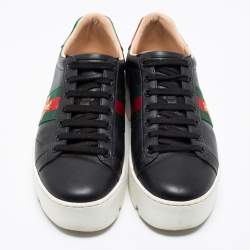 مملوكة مسبقًا حذاء رياضي غوتشي بي أيس مطرز جلد أسود نعل سميك مقاس 39