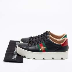 مملوكة مسبقًا حذاء رياضي غوتشي بي أيس مطرز جلد أسود نعل سميك مقاس 39