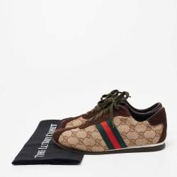 مملوكة مسبقًا حذاء رياضي غوتشي كانفاس ويب جي جي وسويدي بيج/بني عنق منخفض مقاس 37