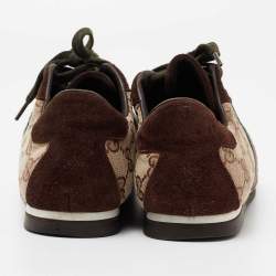 مملوكة مسبقًا حذاء رياضي غوتشي كانفاس ويب جي جي وسويدي بيج/بني عنق منخفض مقاس 37