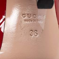 Pre Owned Gucci Red Patent Leather Platform Ankle Strap Mary Jane Peep Toe Pumps Size 36