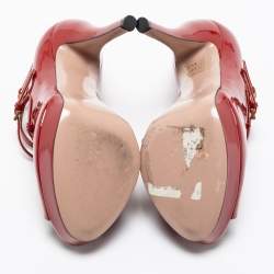 Pre Owned Gucci Red Patent Leather Platform Ankle Strap Mary Jane Peep Toe Pumps Size 36