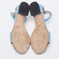 Pre Owned Gucci Blue Leather Horsebit Ankle Strap Flat Sandals Size 36.5