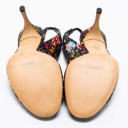 Pre Owned Gucci Black Floral Print Satin Bow Open-Toe Slingback Pumps Size 41