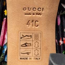 Pre Owned Gucci Black Floral Print Satin Bow Open-Toe Slingback Pumps Size 41