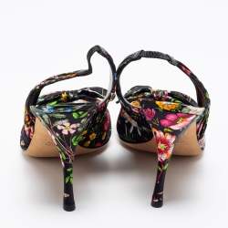 Pre Owned Gucci Black Floral Print Satin Bow Open-Toe Slingback Pumps Size 41