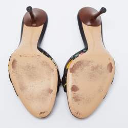 مملوكة مسبقًا Gucci Black Floral Print Canvas Bamboo Horsebit Slide Sandals Size 41