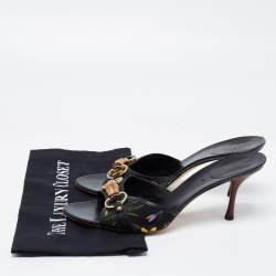 مملوكة مسبقًا Gucci Black Floral Print Canvas Bamboo Horsebit Slide Sandals Size 41