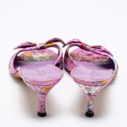 Pre Owned صندل سلايد غوتشي ساتان بنفسجي مورد مطبوع مقاس 41