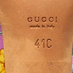 Pre Owned صندل سلايد غوتشي ساتان بنفسجي مورد مطبوع مقاس 41