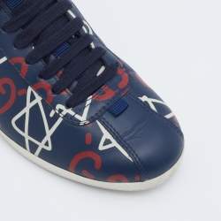 Pre Owned Gucci Blue Leather Ghost Lace Up Low Top Sneakers Size 36.5