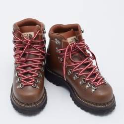 Pre Owned حذاء بوت للكاحل غوتشي X ذا نورث فيس هايكينغ  جلد بني مطبوع مقاس 36.5