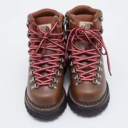 Pre Owned حذاء بوت للكاحل غوتشي X ذا نورث فيس هايكينغ  جلد بني مطبوع مقاس 36.5