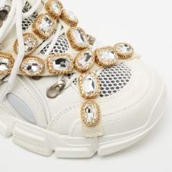 Gucci White/Grey Mesh And Leather Flashtrek Low Top Sneakers Size 36