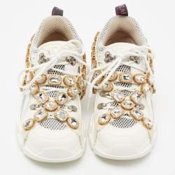 Gucci White/Grey Mesh And Leather Flashtrek Low Top Sneakers Size 36