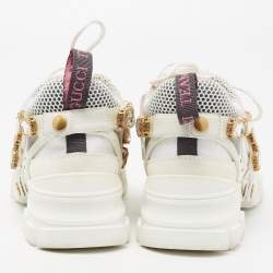 Gucci White/Grey Mesh And Leather Flashtrek Low Top Sneakers Size 36
