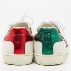 مملوكة مسبقًا حذاء رياضي غوتشي أيس ويب هارت جلد أبيض بعنق منخفض مقاس 40