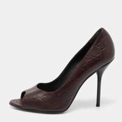 Pre Owned حذاء كعب عالي غوتشي بمقدمة مدببة جلد غوتشيسيما بني غامق مقاس 38.5