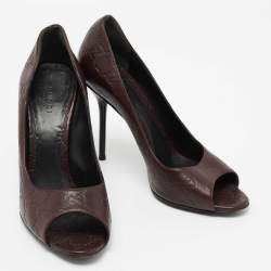 Pre Owned حذاء كعب عالي غوتشي بمقدمة مدببة جلد غوتشيسيما بني غامق مقاس 38.5