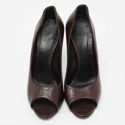 Pre Owned حذاء كعب عالي غوتشي بمقدمة مدببة جلد غوتشيسيما بني غامق مقاس 38.5