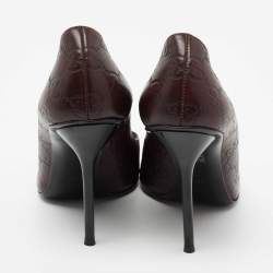 Pre Owned حذاء كعب عالي غوتشي بمقدمة مدببة جلد غوتشيسيما بني غامق مقاس 38.5