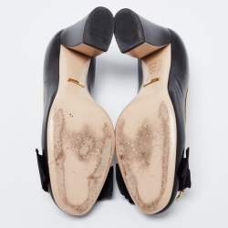 Pre Owned حذاء كعب عالي غوتشي مزين فيونكة مزخرف لؤلؤ ونحلة وجي جي كعب مربع سميك مقاس 36