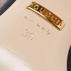 Pre Owned حذاء كعب عالي غوتشي مزين فيونكة مزخرف لؤلؤ ونحلة وجي جي كعب مربع سميك مقاس 36