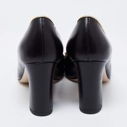 Pre Owned حذاء كعب عالي غوتشي مزين فيونكة مزخرف لؤلؤ ونحلة وجي جي كعب مربع سميك مقاس 36