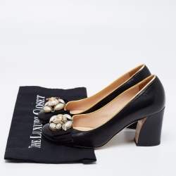 Pre Owned حذاء كعب عالي غوتشي مزين فيونكة مزخرف لؤلؤ ونحلة وجي جي كعب مربع سميك مقاس 36