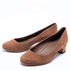 Pre Owned Gucci Brown Suede Spike Ballet Flats Size 36